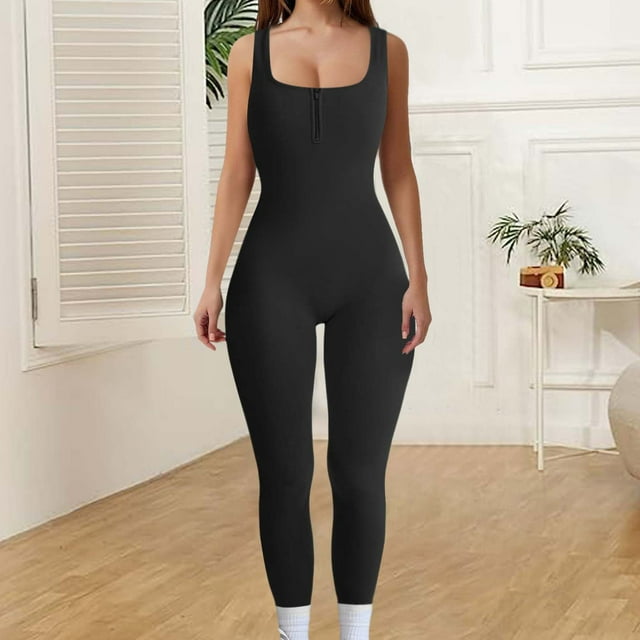 LSLJS Spring and Fall Tight Waistband Sleeveless Neck Long Jumpsuit