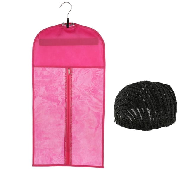 Pelucas de pelo rosa a prueba de polvo, almacenamiento, bolsa de secado, soporte, percha con cornrow negro, pelucas ajustables, gorro de encaje Zulema Conjunto de soporte de almacenamiento de peluca