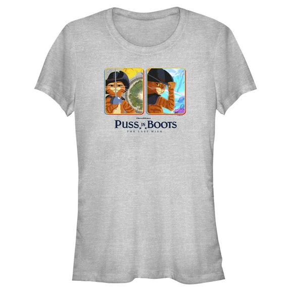 Junior's Puss in Boots: The Last Wish Animated Cards Graphic Tee Athletic Heather Medium