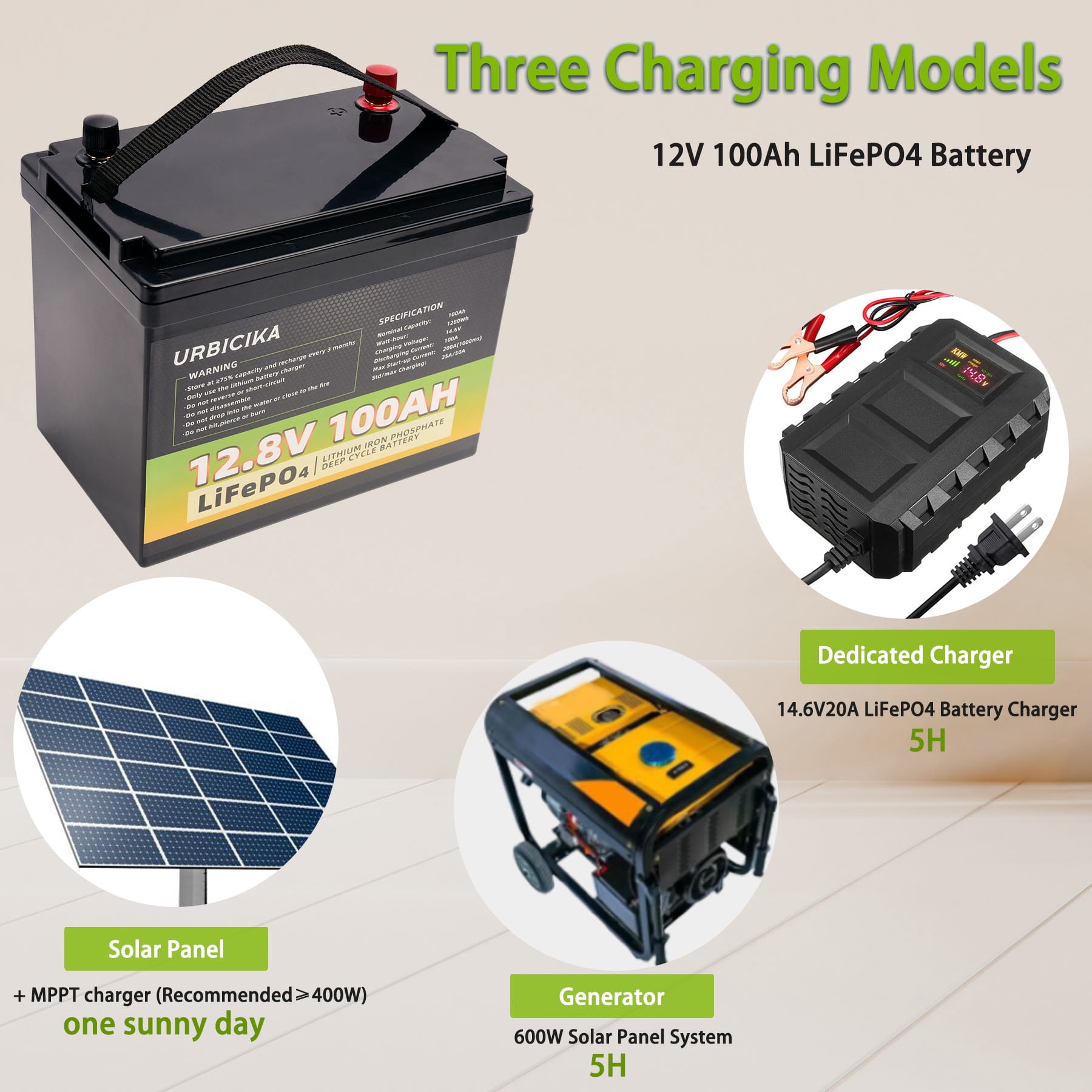 Eurobike 12V 100AH LiFePO4 Lithium Battery with 100A BMS, Lightweight for RV, Solar, Trolling Motor, Energy Storage
