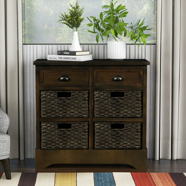 Console Table with Drawers, Wood Rustic Storage Cabinet ...