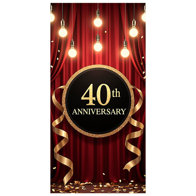 40th Golden Anniversary Celebration Banner Backdrop Sparkling Lights Ribbon Background Party Décor Corporate Events Milestone Celebration