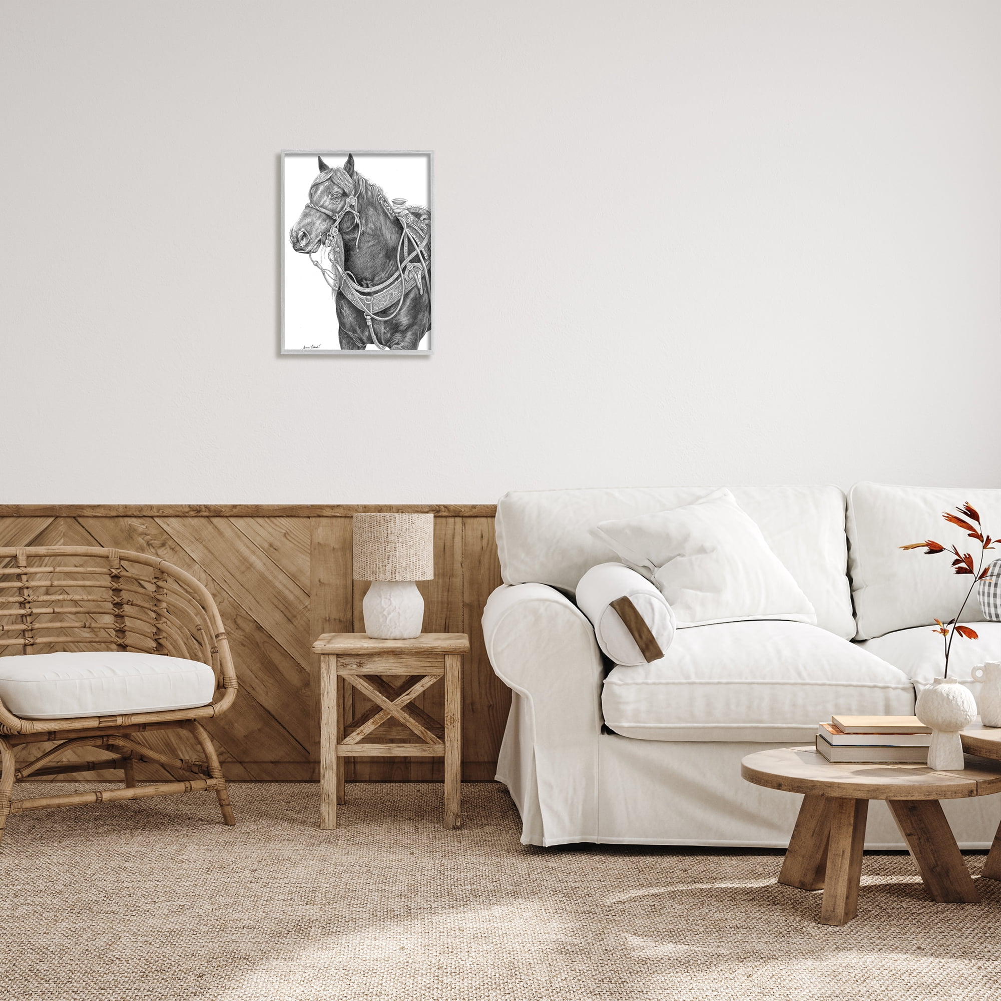 Stupell Indtries Riding Horse Portrait Minimal Elegant Pencil Mark Pattern,16 x 20,Design by Andrea Kochish