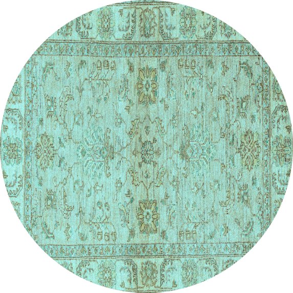 Ahgly Company Indoor Round Abstract Light Blue Modern Area Rugs, 7' Round