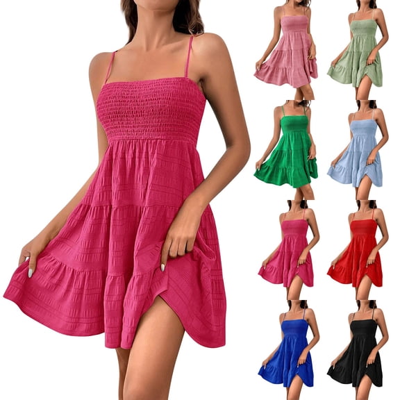 HAJWOH Women's Sundress Smock Cami Mini Dress Sleeveless Swing A Line Short Dresses Casual Cute Summer Dresses