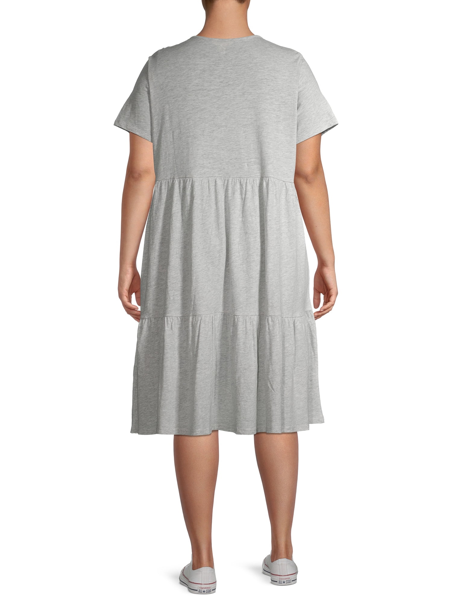 Terra & Sky Women's Plus Size Tiered Dress with Short Sleeves 