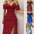 thumbnail image 6 of XISAOK Casual Print Summer Dress Off Shoulder Sundress Sexy Spaghetti Strap V-Neck, 6 of 15