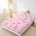 thumbnail image 4 of Homewish Kawaii Princess Bowknot Full Size Sheets for Teen, Romantic Love Heart Bed Sheets, Pink Square Checkered Sheet Sets, Super Cozy Room Decor, 4pcs, 4 of 7