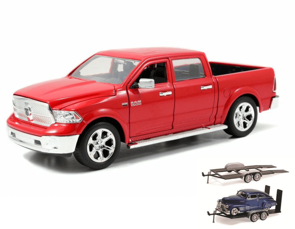 Diecast Car & Trailer Package 2014 Dodge Ram 1500 Pickup, Red Jada