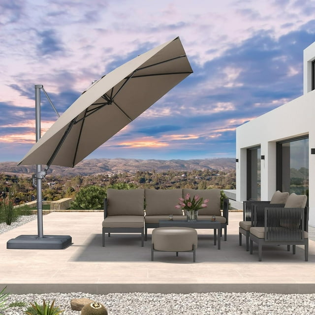 PURPLE LEAF Parasol Déporté de Patio 10 Pi, Parasol Carré d'Extérieur avec Rotation à 360 Degrés pour Terrasse, Piscine, Jardin, Taupe