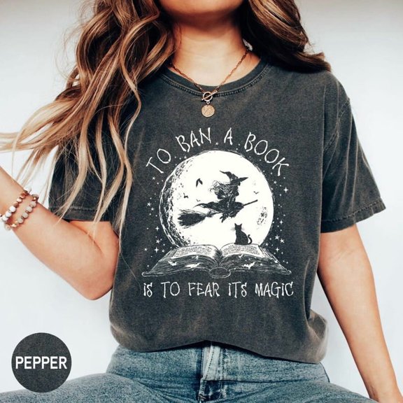 Comfort Colors Halloween Witch Book Shirt: Reading Witch Library Gift
