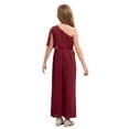 thumbnail image 2 of Raenseen Girls One Shoulder Ruffled Jumpsuits Dressy Wide Leg Pants Rompers Formal One Piece Outfits Burgundy 10, 2 of 6