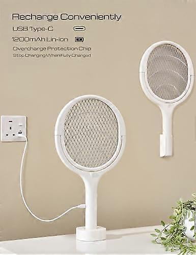 Rotating Head Rechargeable Electric Fly Swatter, Mosquito Swatter with Telescopic Extension Pole, Indoor Mosquito and Fruit Fly Trap, USB Rechargeable