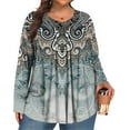 thumbnail image 2 of LNZGNM Womens Plus Size Tops Fall Loose Fit Flowy Shirts Long Sleeve V-Neck Floral Print Blouses 4x-5x Casual Tunics Blouses Dark Blue 2XL, 2 of 5