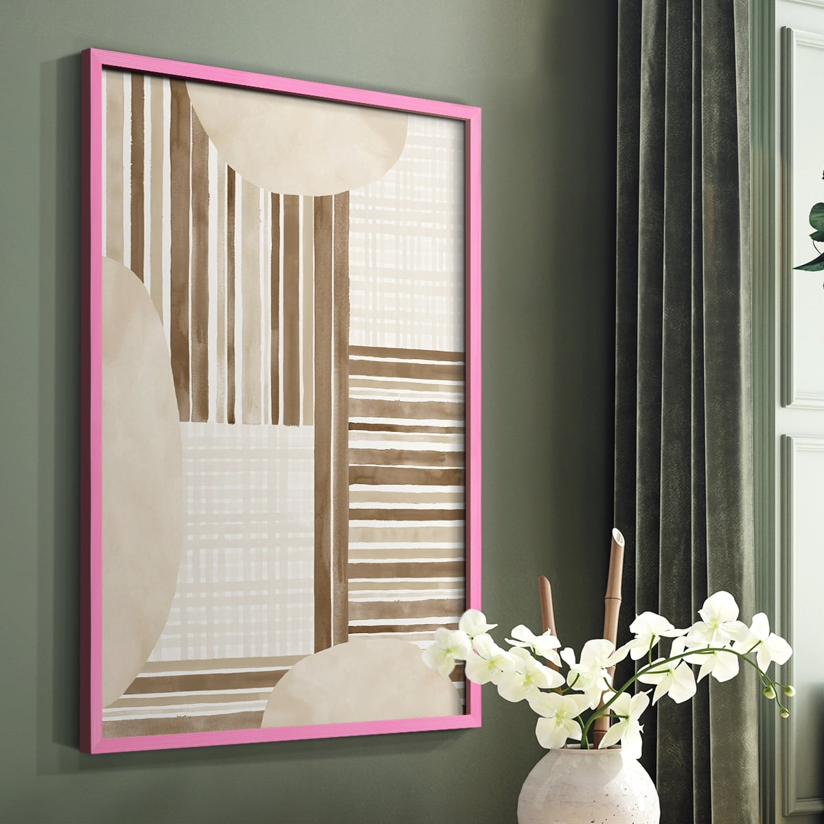 Neutral Stripes in Pink Solid Wood 11 x 14 Framed Print
