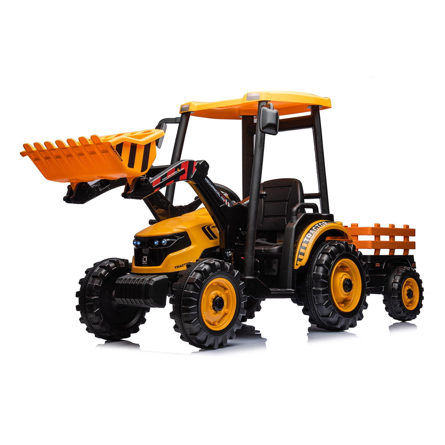 CIPACHO 24V Powered Ride Ons Tractor, Electric Construction Vehicles for Kids with Working Loader and Backhoe Digger, Kids' Car Toys with Trailer, Yellow CIPACHO 24V Powered Ride Ons Tractor, Electric Construction Vehicles for Kids with Working Loader and Backhoe Digger, Kids' Car Toys with Trailer, Yellow