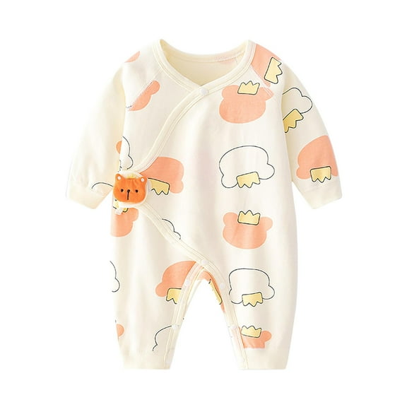 YABCSAZ Toddler Baby Girls Boys Jumpsuit Long Sleeved Button Down Round Neck Rompers Casual Loose Cute Print Newborn Onesies Outfits