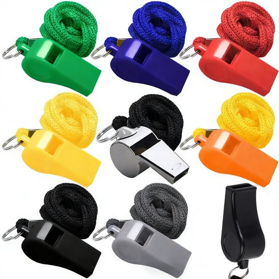 Bexikou Whistle with Lanyard, 8 Packs Sports Whistles Bulk, 7pcs Plastic Whistle and 1pcs Stainless Steel Whistle, Loud Crisp Sound Whistle Ideal for Coaches, Referees and Lifeguards