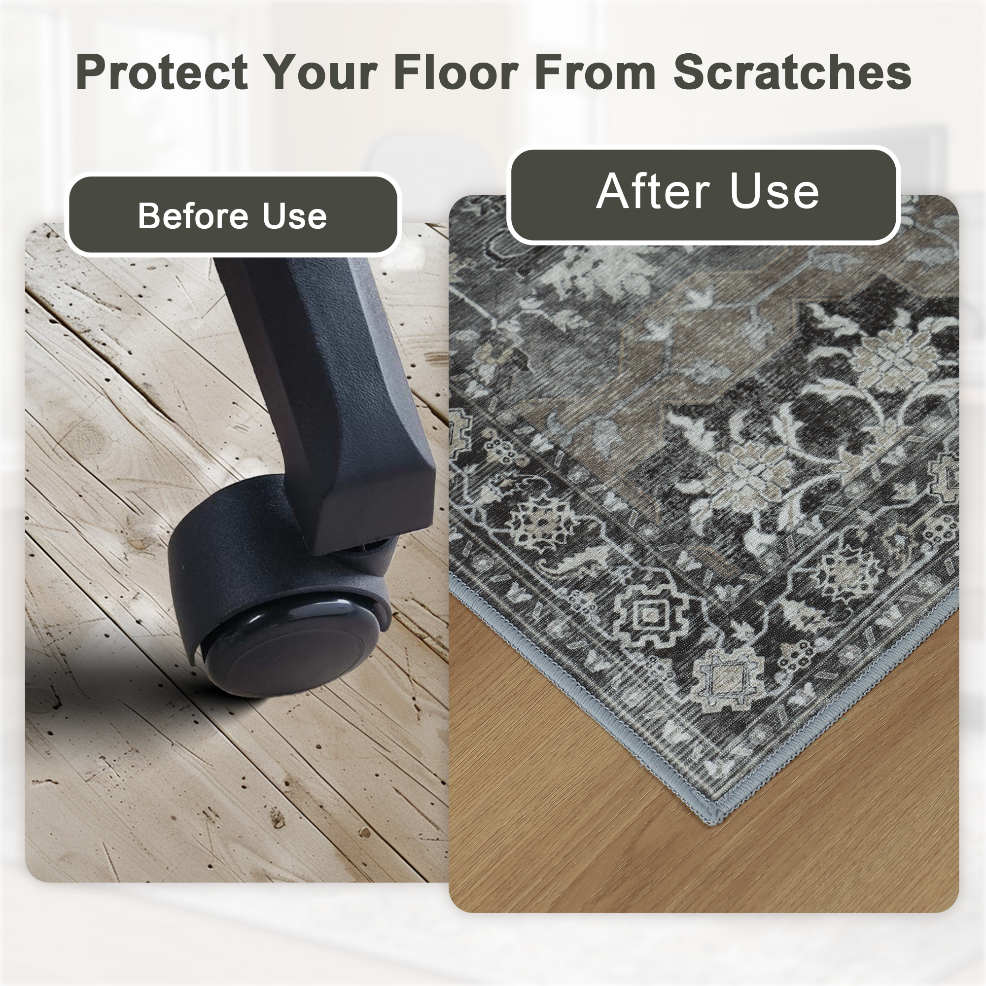 KUETH 36"X 48" Protective Flooring Office Chair Mat for Hardwood Floor and Tile Floor, Heavy Duty Desk Chair Mat for Carpets, Anti Slip Office Floor Mats for Rolling Chairs, Low Pile Under Desk Rug