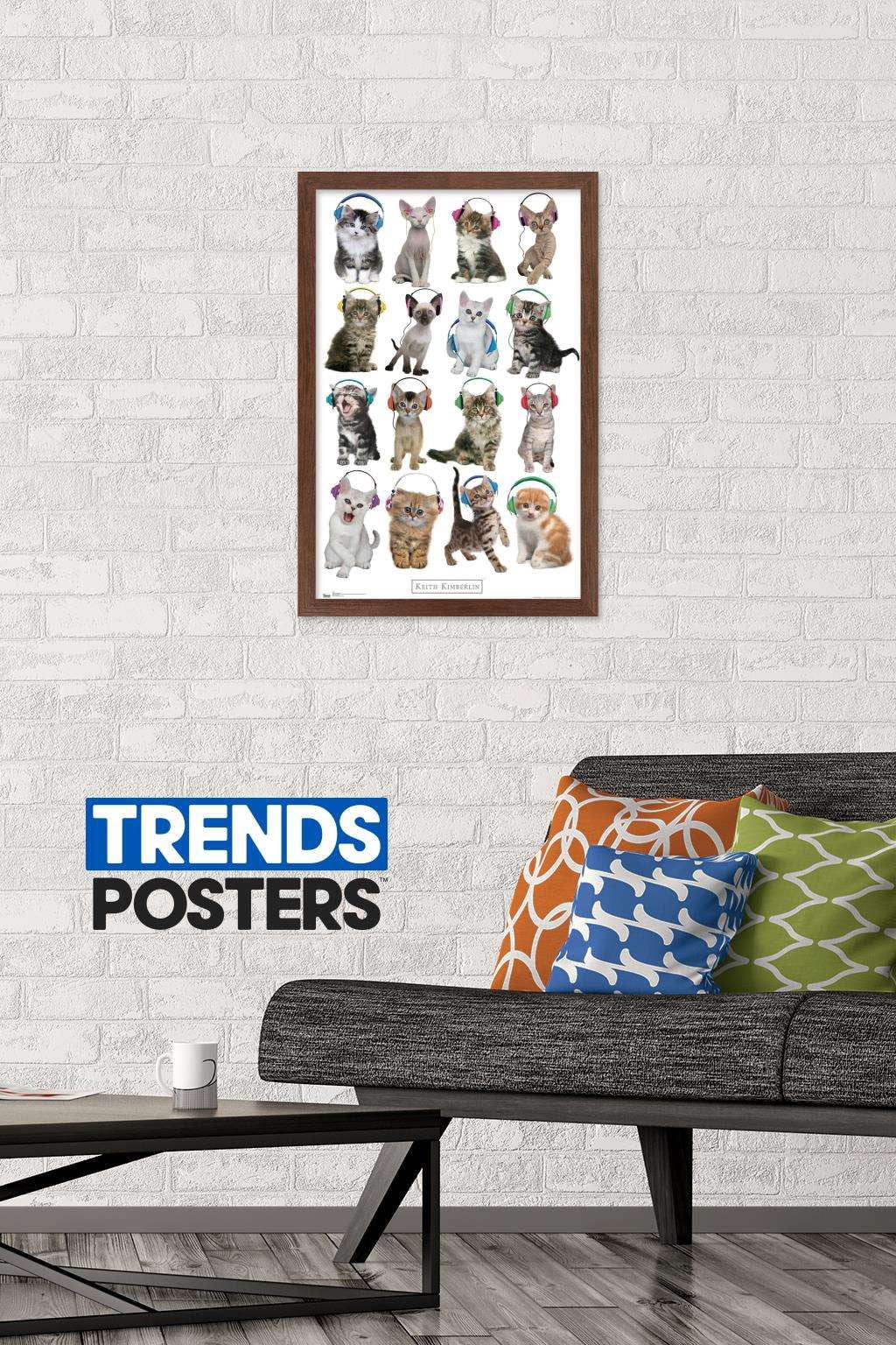 Keith Kimberlin - Kittens - Headphones Wall Poster, 14.725" x 22.375", Framed