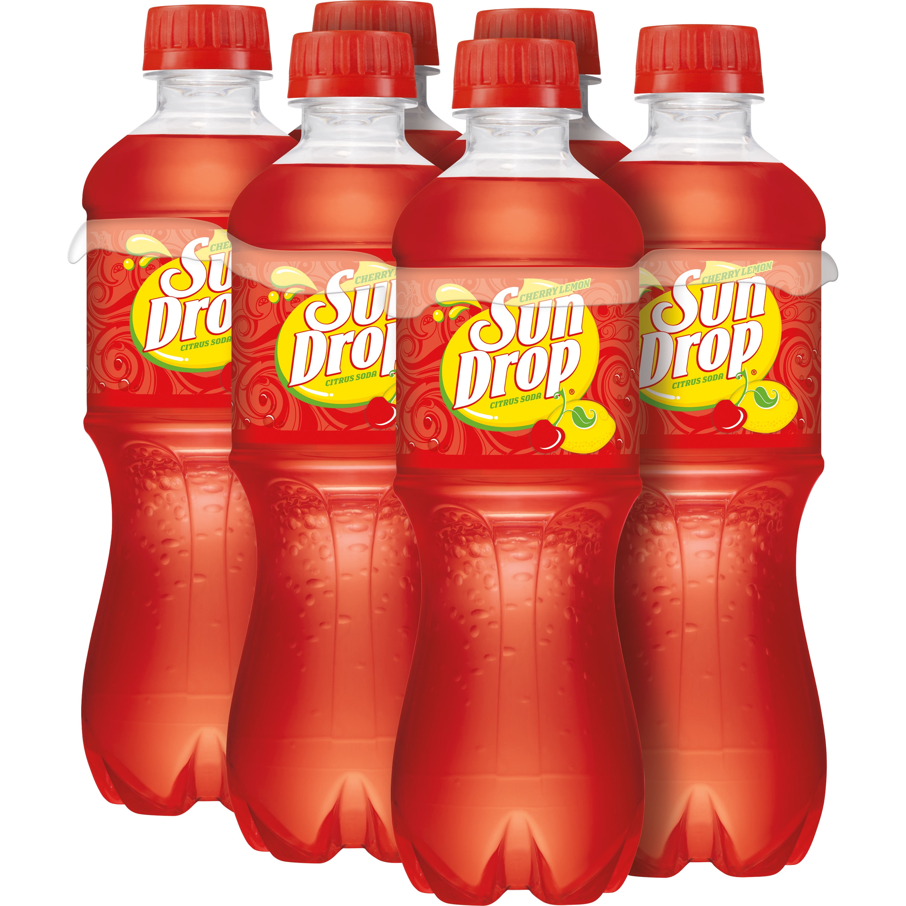 Sun Drop Cherry Lemon Citrus Soda Pop, 16.9 fl oz, 6 Pack Bottles