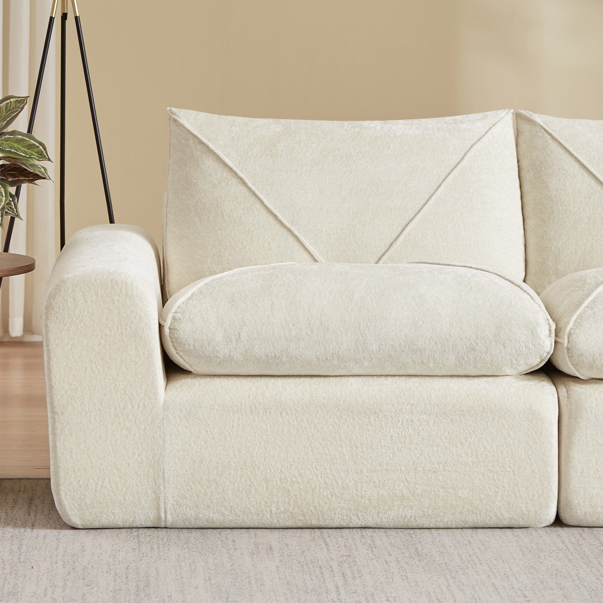Sailvan Modern Chenille Modular Sectional Sofa with Ottoman,Spacious Minimalist 3-Seater Couch for Living Room and Apartment Beige