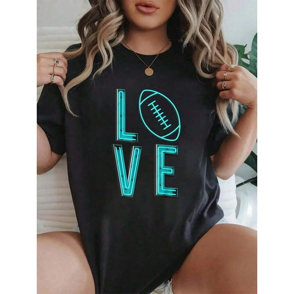 100% Cotton LOVE Football, Friday Night Lights, I Love Football T-Shirt Summer Tees Women