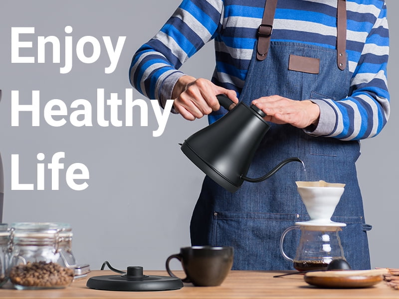 Mecity Electric Kettle Gooseneck Water Kettle Stainless Steel Tea Kettle Water Boiler Fast Heating, Auto Shut Off, 0.8 L, 1000W, Matte Black