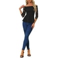 thumbnail image 2 of INSPIRE CHIC Women's Floral Lace Blouse Off Shoulder Sheer 3/4 Sleeve Peplum Top M Black, 2 of 6