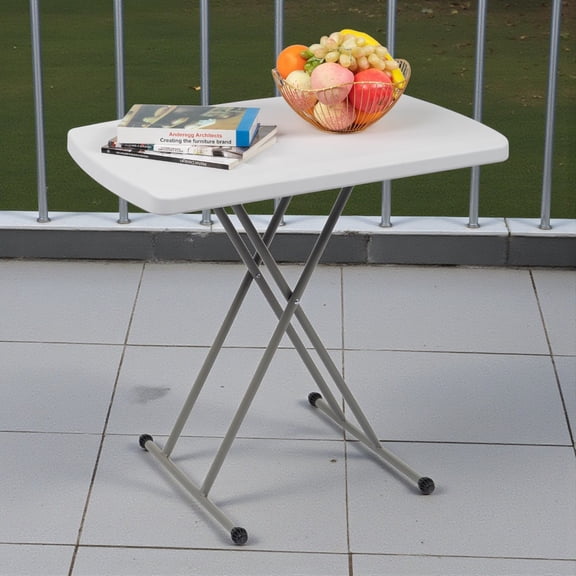 IVV 30x20in Folding Table, White Indoor/Outdoor Utility Table, Height Adjustable, Snack Table Sofa Side Table, Space Saving, White
