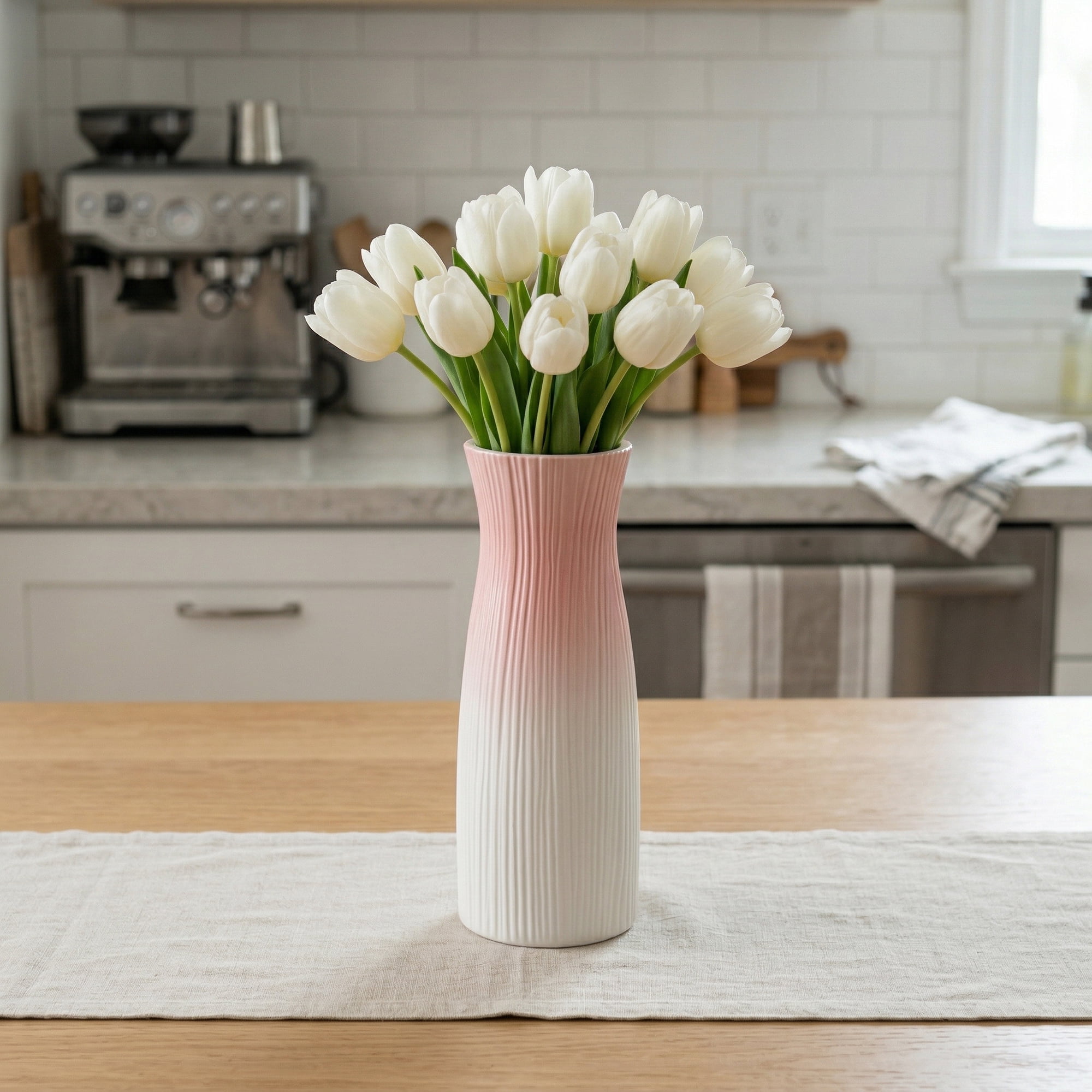 Unique Bargains Tall Ceramic Pleated Geometric Centerpieces White 3.7"L x 3.7"W x 9.6"H