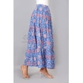 thumbnail image 5 of Women Blue Cotton Maxi Skirt, Boho Style Pink & White Floral Hand Block Print with Elastic Waist, XS, 5 of 6