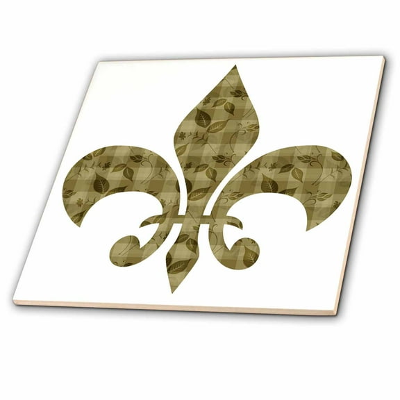 3dRose, Gold floral and leaves french fleur de lis, 8 Inch Ceramic Tile