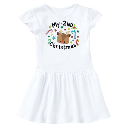

Inktastic My 2nd Christmas Cute Reindeer with Candy Canes Gift Toddler Girl Dress
