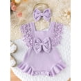 thumbnail image 3 of Musuos Baby Girls Summer Romper 0-18Months Infant Lace Sleeve Round Neck Ruffle Romper with Headband, 3 of 10
