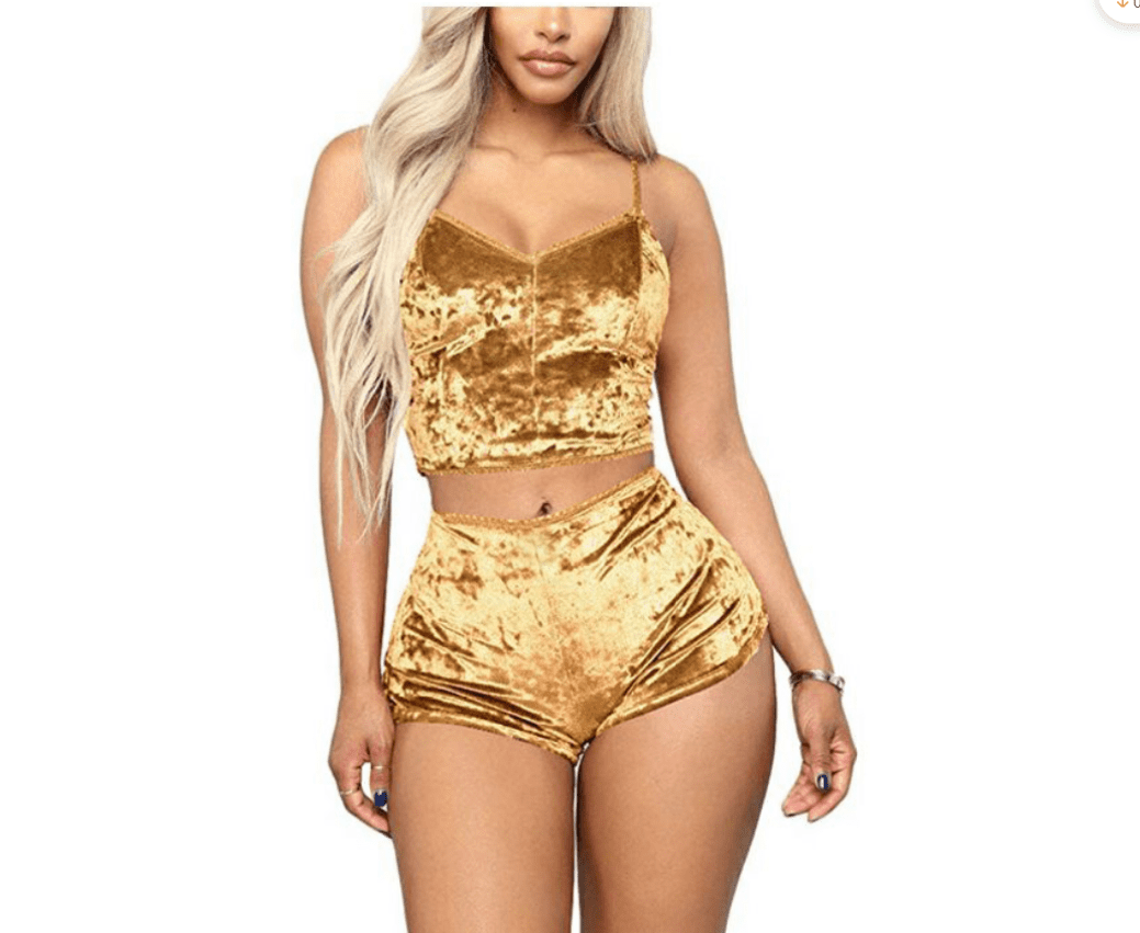 Inevnen Women's Velvet Lingerie Set 2Piece Cami Bralette Shorts Pajama