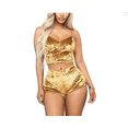 thumbnail image 1 of Women 2PCS Lingerie Set Slim Solid Sling Crop Top Short Elastic Band Pants, 1 of 9