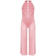 thumbnail image 3 of Doomiva Kids Girls Shiny Rhinestone Sleeveless Halter Neck Wide Leg Bodysuit Skating Jumpsuit Pink 6, 3 of 5