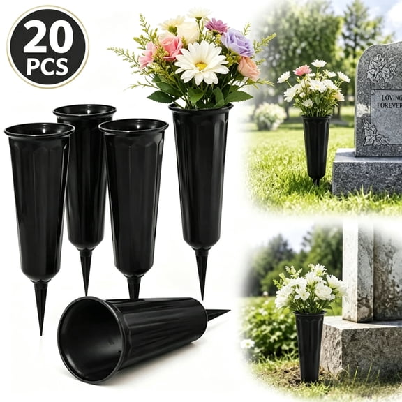 20 Pack Cemetery Vases with Spikes,Plastic Vases for Flowers,Grave Decorations for Cemetery,Memorial Floral Vases