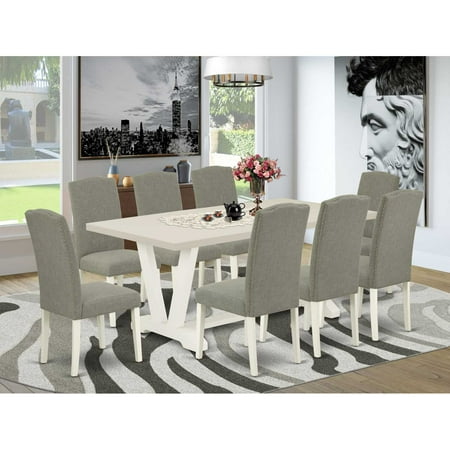 East West Furniture X797FL716-9 – 9-Piece Dining Set – 8 Parsons Chairs and a Modern Dining Table Solid Wood Structure