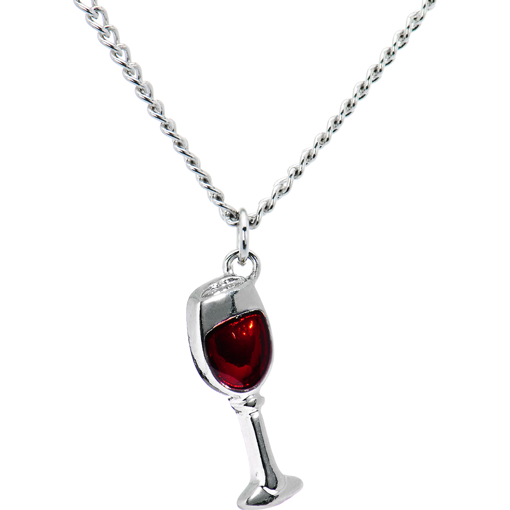 Body Candy Stainless Steel Chain Red Wine Glass Pendant Necklace, 18