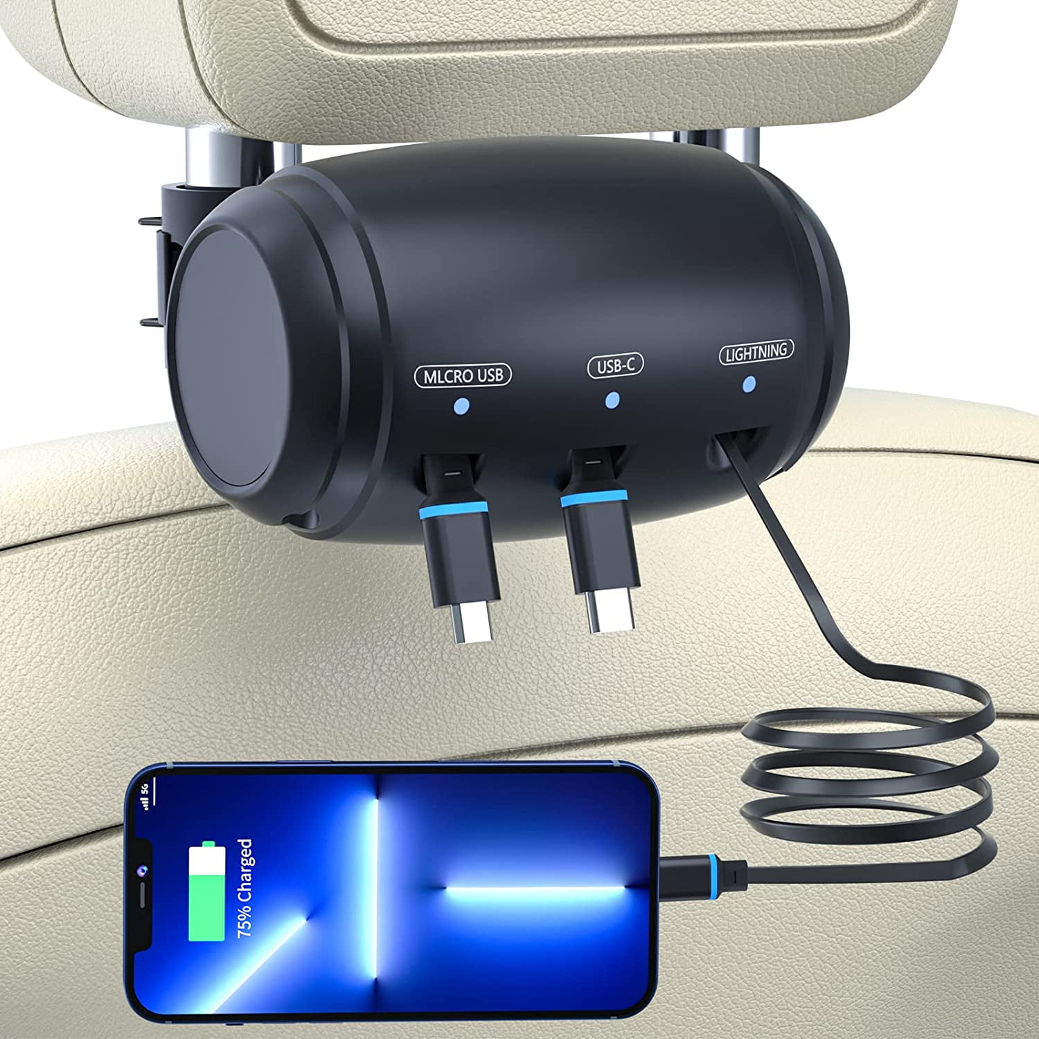 Petmoko Universal Retractable Charging Station Box 3 in 1 Car Back Seat