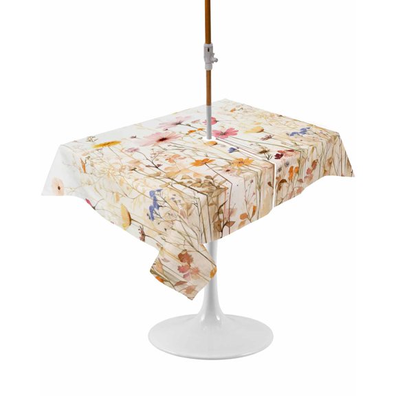 Outdoor Table Cloth with Umbrella Hole and Zipper,Colorful Wildflower Waterproof Rectangle Tablecloth 54"x80",Botanical Vintage Floral Country Retro Table Cover for Outside Party Patio Picnic