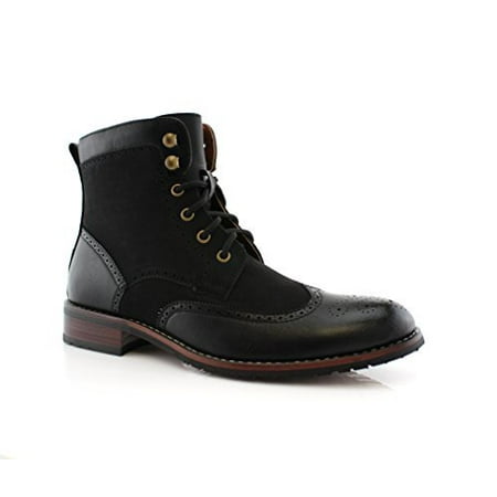 Perforated Wing Tip - Polar Fox MPX-808567 Men's Black Lace Up Wing Tip Perforated Dress Ankle Boot (7.5)