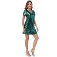 thumbnail image 4 of Robe Mini de Fête d'Halloween à Paillettes pour Femmes, Col en V, Manches Courtes, Vert, Moyen, 4 of 5