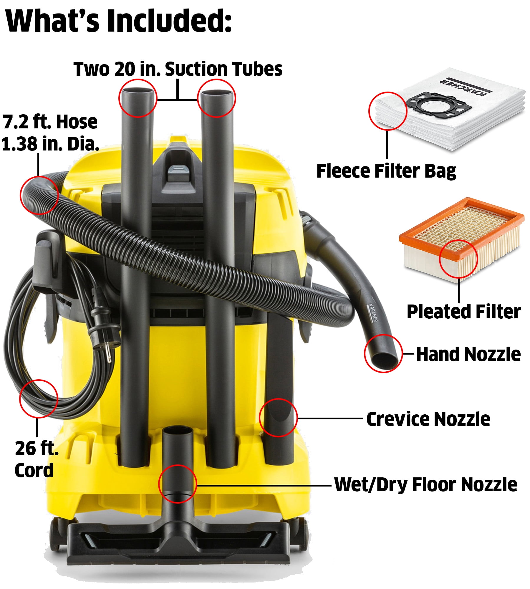 Karcher Wd 6 P S Multi-Purpose 8 gal. Wet-Dry Vacuum Cleaner, Attachments,  Blower Feature, 1800W, 1.628-375.0 at Tractor Supply Co.