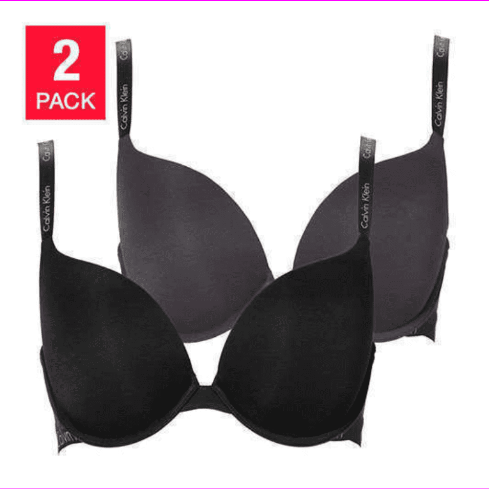Calvin Klein Women's 2-Pack Lightly Lined Demi T-Shirt Bras 34B/Black/Charcoal  