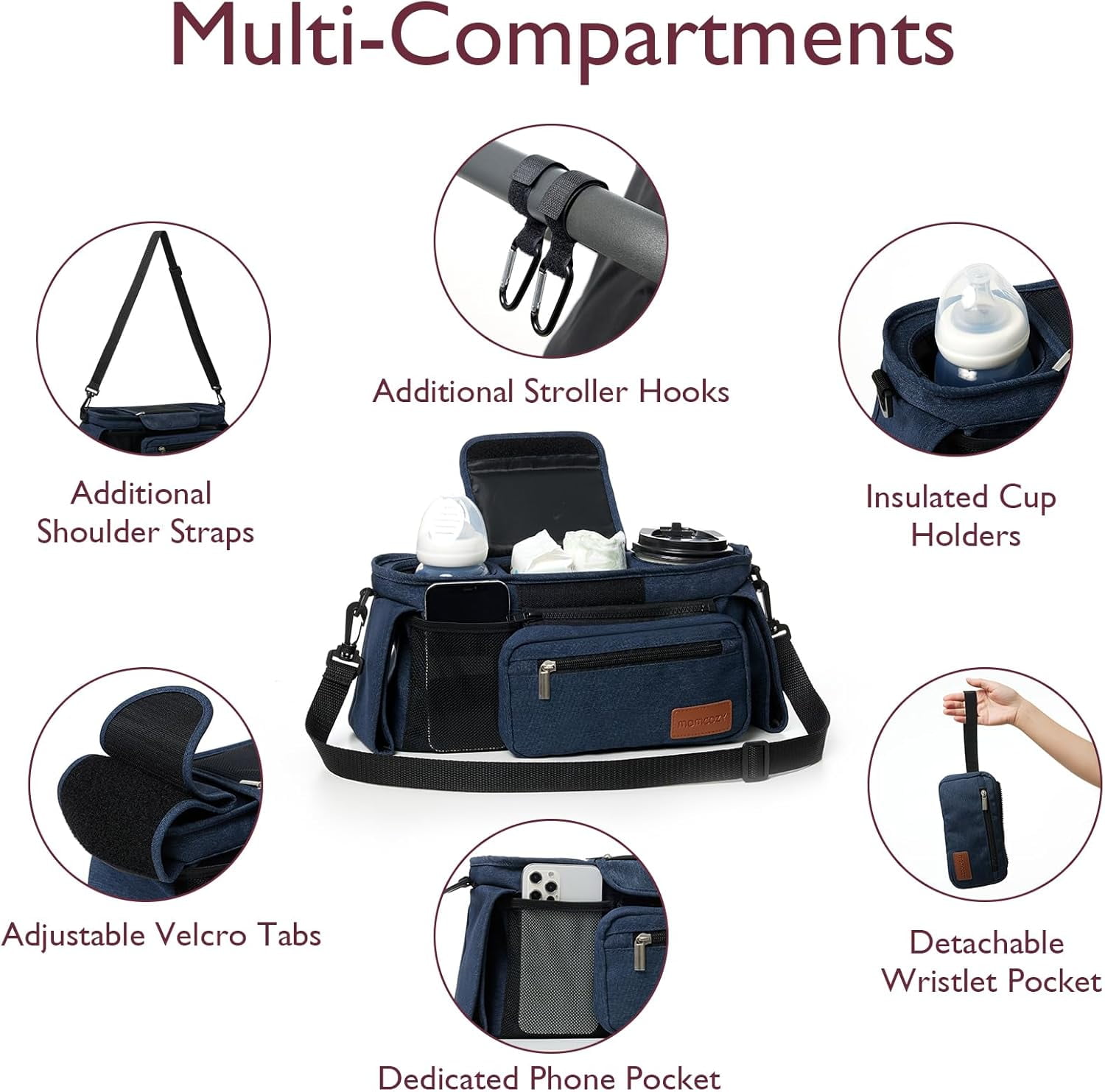 Momcozy Universal Stroller Organizer with Insulated Cup Holder for Newborn & Toddler, Blue