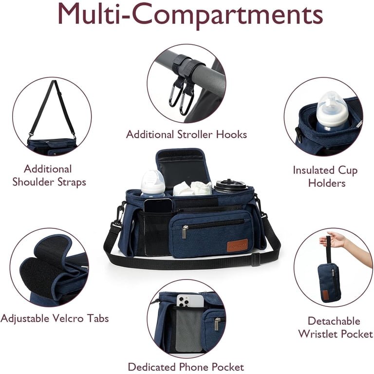 Momcozy Universal Stroller Organizer, Blue Insulated Cup Holder photo 2