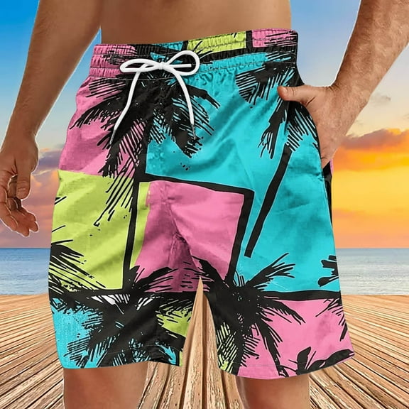 Axiiglly Mens Swim Trunks Summer Hawaiian Shorts Plus Size Bathing Suit Board Shorts Vacation Drawstring Beach Shorts with Pockets Casual Swimwear Surfing